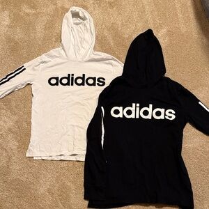 Adidas White and Black Long Sleeve with hoodie. M and L. EUC. 2 shirts.